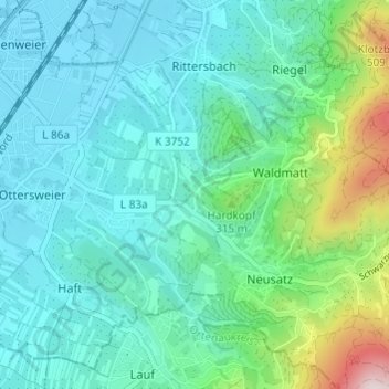 Carte topographique Hard, altitude, relief