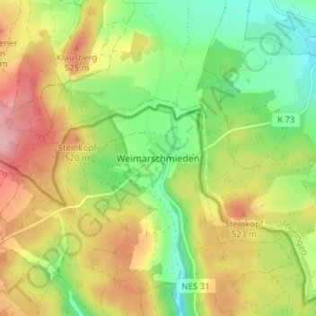 Carte topographique Weimarschmieden, altitude, relief