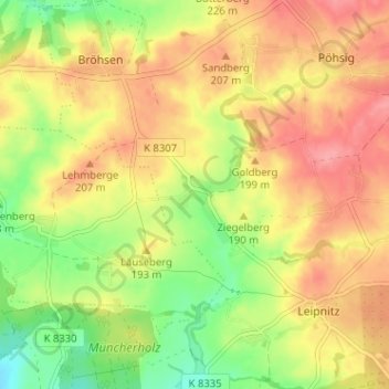 Carte topographique Zeunitz, altitude, relief