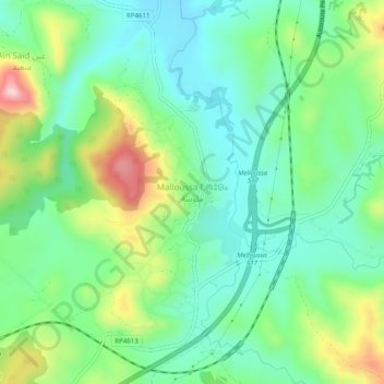 Carte topographique Malloussa, altitude, relief