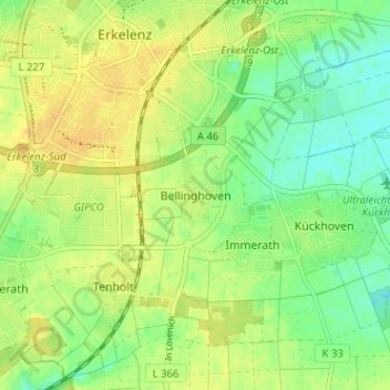 Carte topographique Bellinghoven, altitude, relief