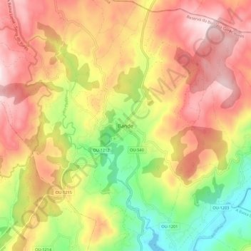 Carte topographique Bande, altitude, relief
