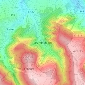 Carte topographique Strümpfelbach, altitude, relief