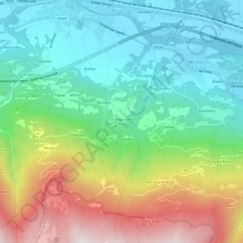 Carte topographique Grangia delle Alpi, altitude, relief