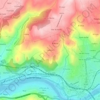 Carte topographique Ludeiros, altitude, relief