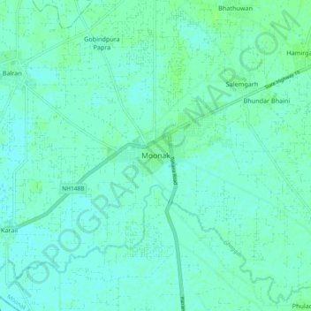 Carte topographique Moonak, altitude, relief