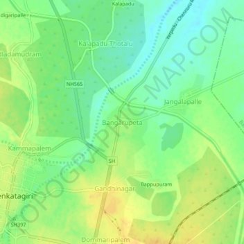 Carte topographique Bangarupeta, altitude, relief