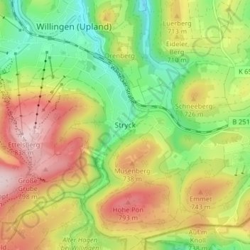 Carte topographique Stryck, altitude, relief