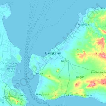 Carte topographique Bangkalan, altitude, relief
