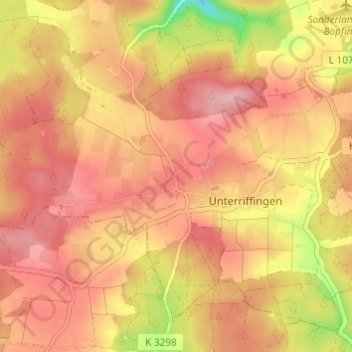 Carte topographique Oberriffingen, altitude, relief
