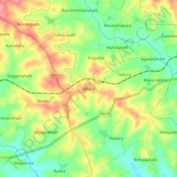Carte topographique Aluru, altitude, relief