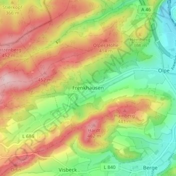 Carte topographique Frenkhausen, altitude, relief