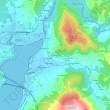Carte topographique Muchiqueira, altitude, relief