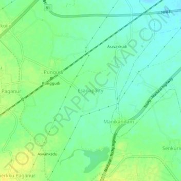 Carte topographique Esanapatty, altitude, relief