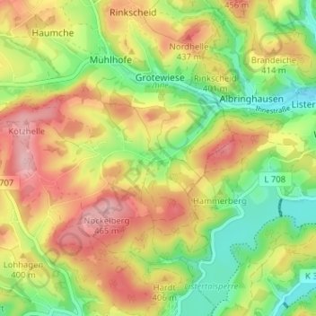 Carte topographique Unterworbscheid, altitude, relief
