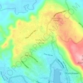 Carte topographique Manokwari Barat, altitude, relief