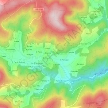 Carte topographique Foxos, altitude, relief