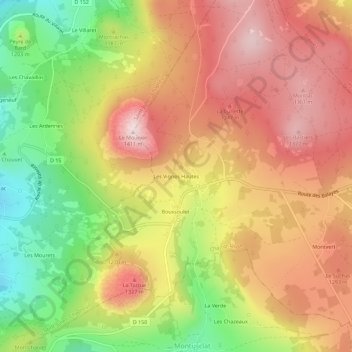 Carte topographique Les Vignes Hautes, altitude, relief