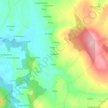 Carte topographique Pousadela, altitude, relief