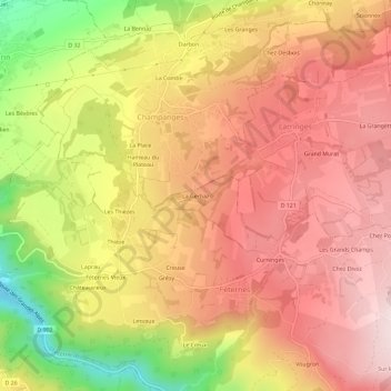 Carte topographique La Gerbaz, altitude, relief