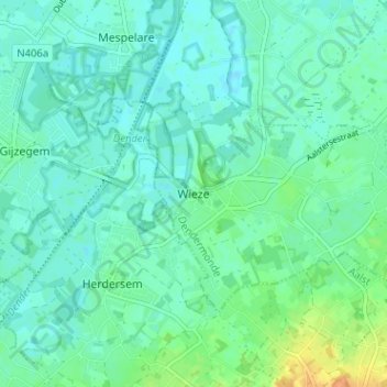 Carte topographique Wieze, altitude, relief