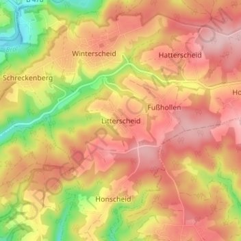 Carte topographique Litterscheid, altitude, relief