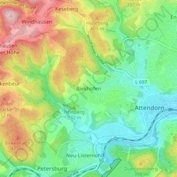 Carte topographique Biekhofen, altitude, relief