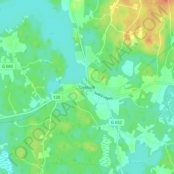 Carte topographique Urshult, altitude, relief