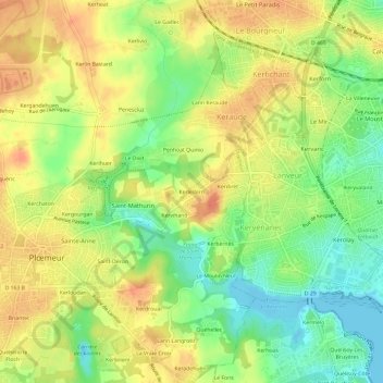 Carte topographique Kerledern, altitude, relief