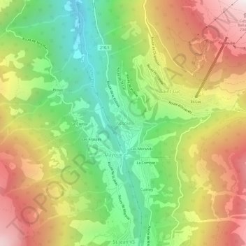 Carte topographique Vissoie, altitude, relief