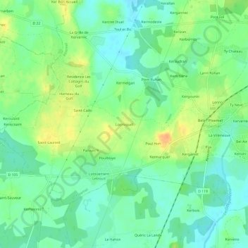 Carte topographique Locmiquel, altitude, relief