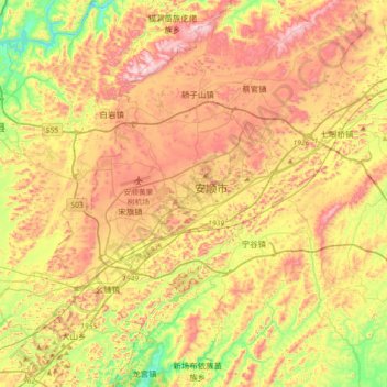 Carte topographique Anshun, altitude, relief