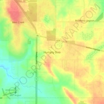 Carte topographique Humpty Doo, altitude, relief
