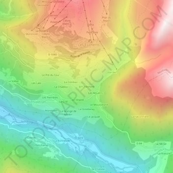 Carte topographique Le Châtelard, altitude, relief