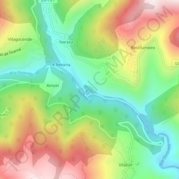 Carte topographique Suarna, altitude, relief
