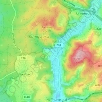 Carte topographique Lehmbach, altitude, relief