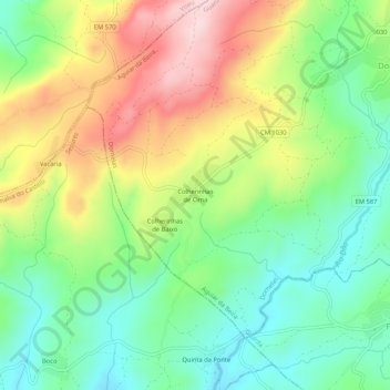 Carte topographique Colherinhas de Cima, altitude, relief