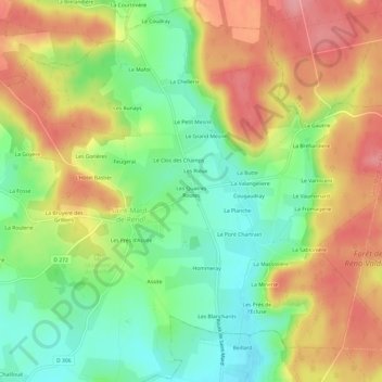 Carte topographique Les Quatres Routes, altitude, relief