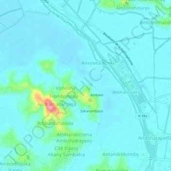 Carte topographique Antsahakely, altitude, relief