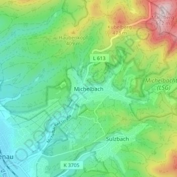 Carte topographique Michelbach, altitude, relief