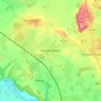 Carte topographique Bomere Heath, altitude, relief