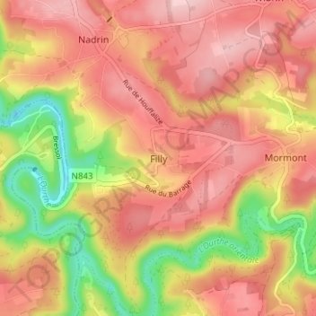 Carte topographique Filly, altitude, relief