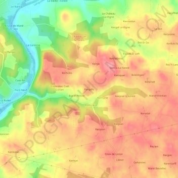 Carte topographique Kergallo, altitude, relief