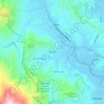 Carte topographique Kentfield, altitude, relief