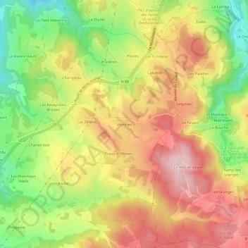 Carte topographique Veyrines, altitude, relief