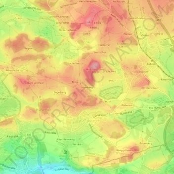 Carte topographique Homberg, altitude, relief