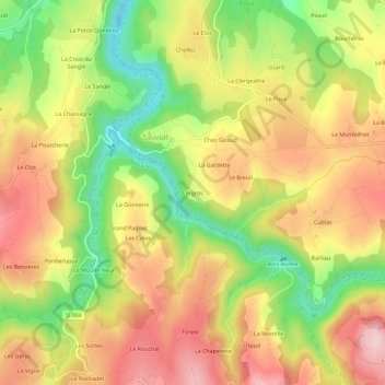 Carte topographique Chigros, altitude, relief