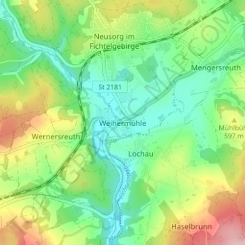 Carte topographique Weihermühle, altitude, relief