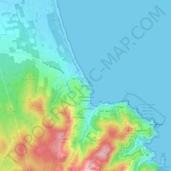 Carte topographique Illa Roja, altitude, relief