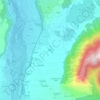 Carte topographique Lehen, altitude, relief